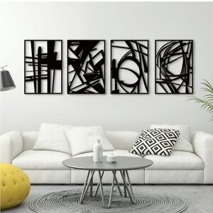 4 Pack Black Abstract Metal Wall Art
